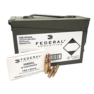 Federal Ammo, 7.62X51mm 149 Grain FMJ XM80, Steel Ammo Can, 220 Rounds