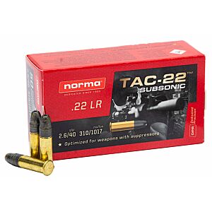 Norma USA Ammo,  22LR 40 Grain, Tac-22 Sub Sonic LHP, 50 Rounds