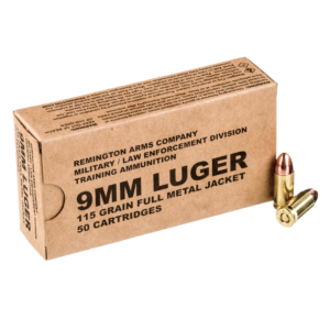 Remington Ammo, MIL/LE Training Ammo, 9mm Luger, 115 Grain FMJ, 50 Rounds