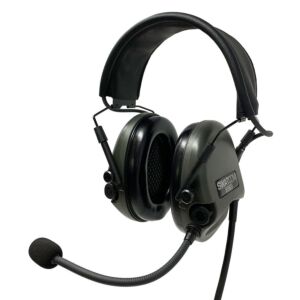 SWATCOM Tactical Avenger Mil-Spec Coms Headset, Boom Microphone, OD Green Cups, Black Headband