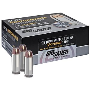 Sig Sauer Ammo, 10mm Elite V-Crown 180 Grain JHP, 20 Rounds