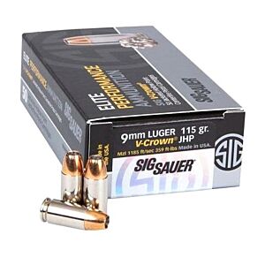 Sig Sauer Ammo, 9mm Elite V-Crown 115 Grain JHP, 50 Rounds