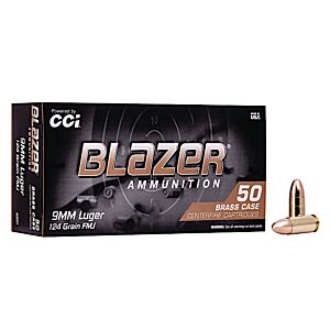 Blazer Ammo, 9mm 124 Grain FMJ, 50 Rounds