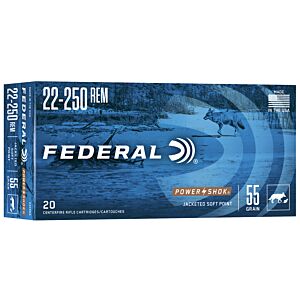 Federal Ammo, 22-250 Rem 55 Grain Power-Shok SP, 20 Rounds