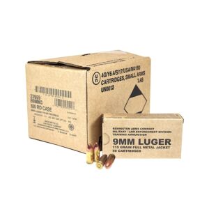 Remington Ammo, MIL/LE Training Ammo, 9mm Luger, 115 Grain FMJ, 500 Rounds