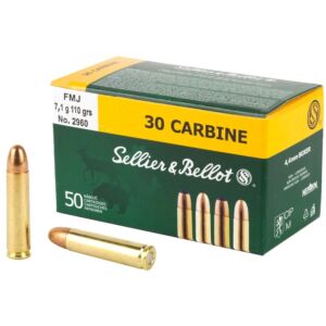 Sellier & Bellot Ammo, 30 Carbine 110 Grain FMJ, 50 Rounds