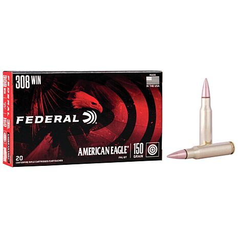Federal Ammo, 308 Win 150 Grain FMJ BT, 20 Rounds